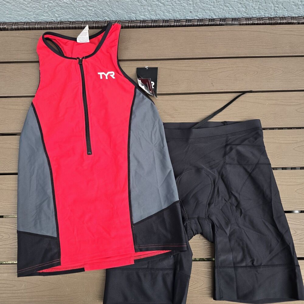 TYR Men Black/red Triathlon Tri Suit & 7 In. Padded Short Competitor M New *mark